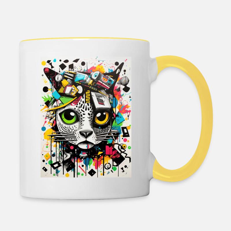 [] Le look de chien émouvant du chat - Mug contrasté - blanc/jaune