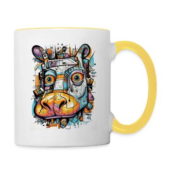 Lächelndes Nilpferd - Tasse zweifarbig - Weiß/Gelb - Rechts