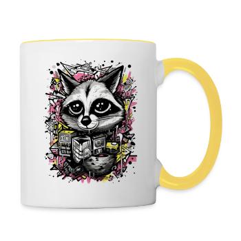 [] Sweet Shine : Petit raton laveur - Mug contrasté - blanc/jaune - Droite