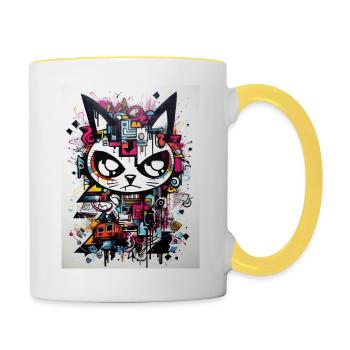 Katze, die dich gerne hat - Tasse zweifarbig - Weiß/Gelb - Rechts