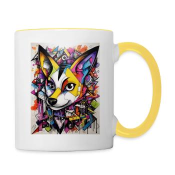 [] Renard souriant paisible - Mug contrasté - blanc/jaune - Droite