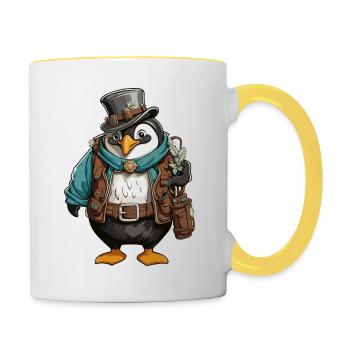 Lederhosen / Animal / Traditional costume / Tradition / Penguin - Contrasting Mug - white/yellow - Right