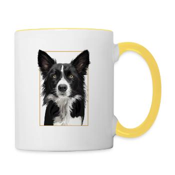 Border Collie - Portrait I - Tasse zweifarbig - Weiß/Gelb - Rechts