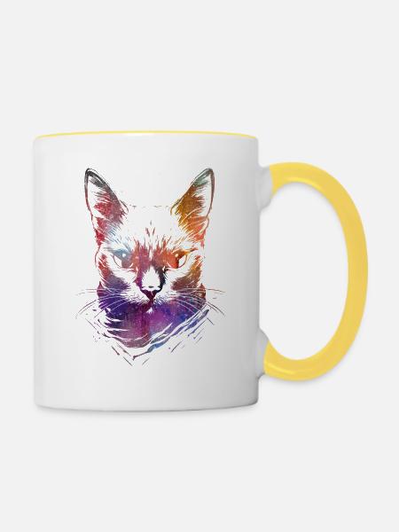 Bunte Katzen - Tasse zweifarbig - Weiß/Gelb