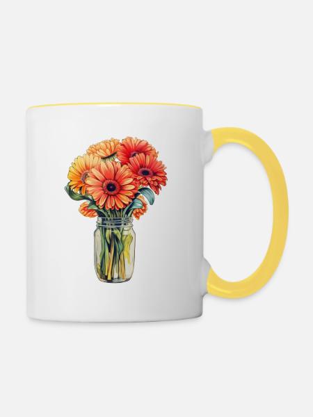 Gerbera Daisies - Tasse zweifarbig - Weiß/Gelb