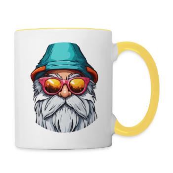Gartenzwerg / Märchenland / Kobold / Gnom / Logo - Tasse zweifarbig - Weiß/Gelb - Rechts