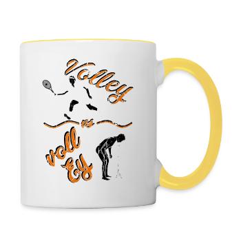 Tennis Volley oder Voll Ey Fun Design - Tasse zweifarbig - Weiß/Gelb - Rechts