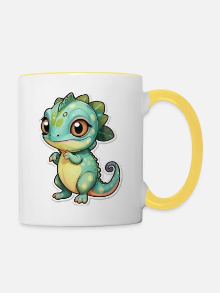 Süßes Chamäleon - Tasse zweifarbig - Weiß/Gelb