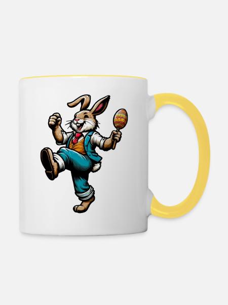 Osterhase singend - Tasse zweifarbig - Weiß/Gelb