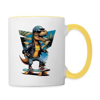 Cool Dino Skater T-REX with Sunglasses - Contrasting Mug - white/yellow - Right