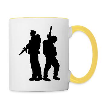 2 Soldats, Équipage, Guerre, Équipe, Liberté, Soldat, Combattant - Mug contrasté - blanc/jaune - Droite