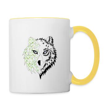 loup origami vert - Mug contrasté - blanc/jaune - Droite