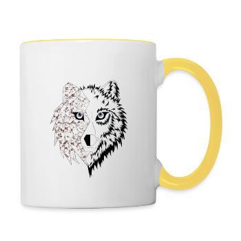 loup origami marron - Mug contrasté - blanc/jaune - Droite