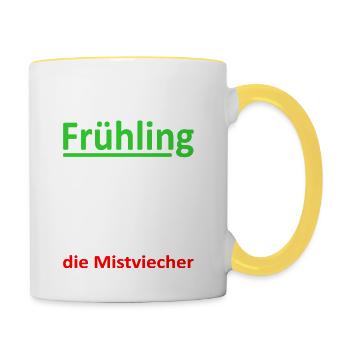 Jeden Frühling kommen sie zurück-Rennrad -Vers.2 - Tasse zweifarbig - Weiß/Gelb - Rechts