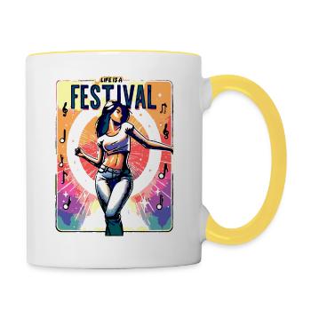 Life is a festival - Tasse zweifarbig - Weiß/Gelb - Rechts