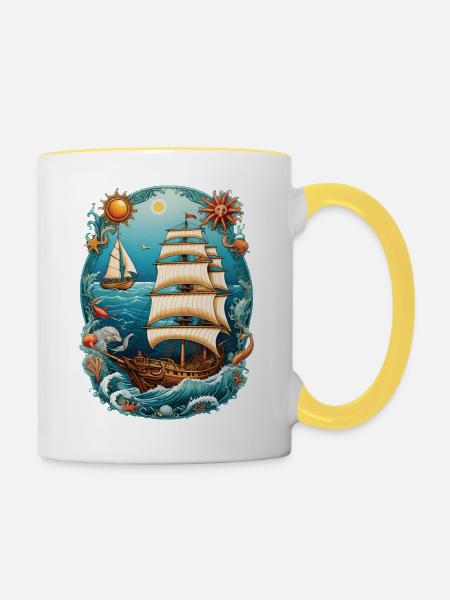 Große Fahrt - Tasse zweifarbig - Weiß/Gelb