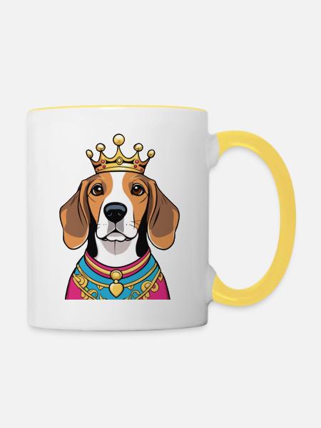 "Gekrönte Häupter" - Beagle - Tasse zweifarbig - Weiß/Gelb