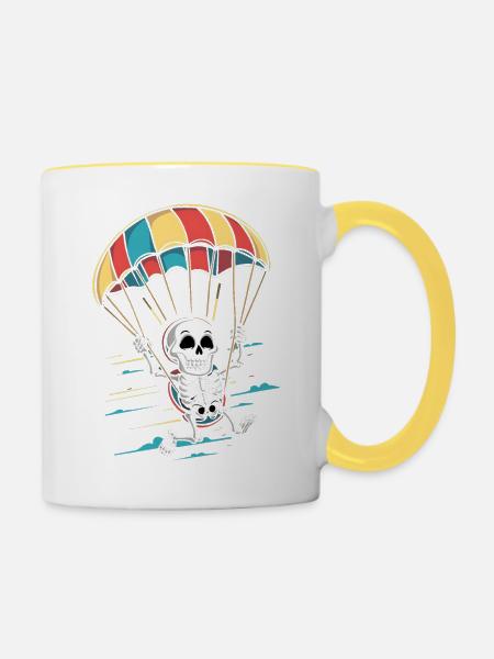 Aviation Schädel mit Regenschirm - Tasse zweifarbig - Weiß/Gelb