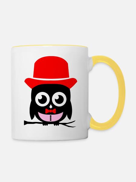 eule sir 02 Kopie - Tasse zweifarbig - Weiß/Gelb