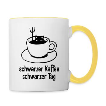 schwarzer Kaffee – schwarzer Tag - Tasse zweifarbig - Weiß/Gelb - Rechts