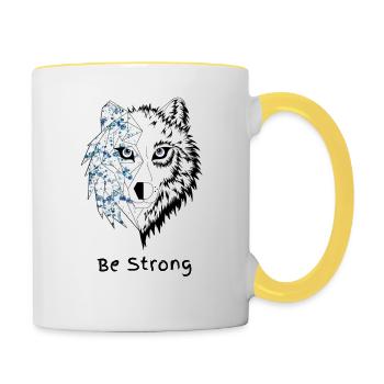 Loup origami be strong bleu - Mug contrasté - blanc/jaune - Droite