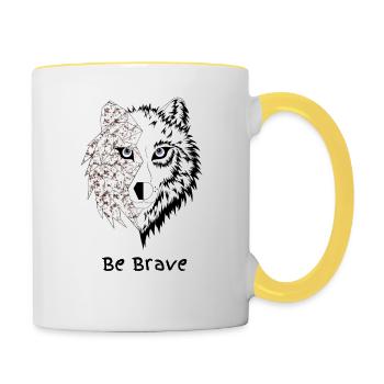 Loup origami be brave marron - Mug contrasté - blanc/jaune - Droite