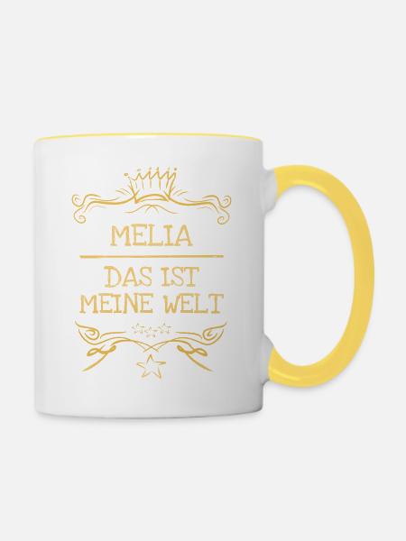Mädchenname Melia - Tasse zweifarbig - Weiß/Gelb