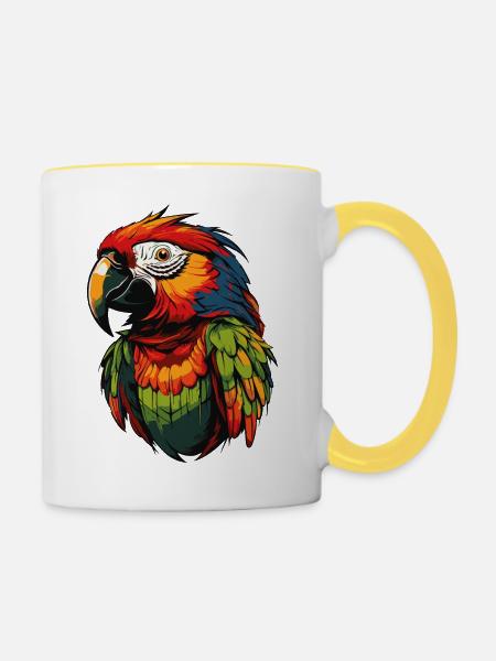 papagei - Tasse zweifarbig - Weiß/Gelb