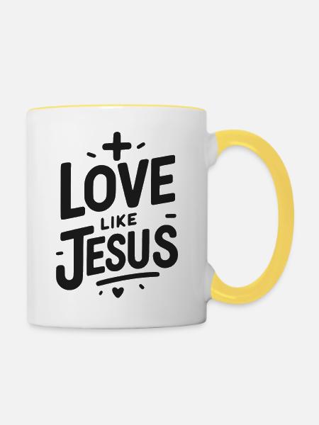 Liebe ist Jesus - Tasse zweifarbig - Weiß/Gelb