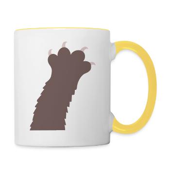 Katzen Klauen Pfoten Tatzen Krallen Silhouette - Tasse zweifarbig - Weiß/Gelb - Rechts