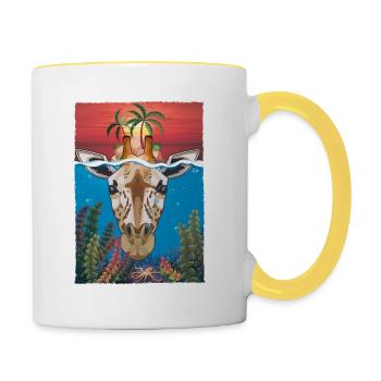 Giraffe unter Wasser 2 - Tasse zweifarbig - Weiß/Gelb - Rechts