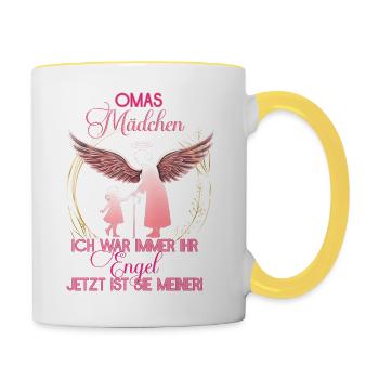 Mamas Mädchen, Gedenken Engel Erinnerung Geschenk - Tasse zweifarbig - Weiß/Gelb - Rechts