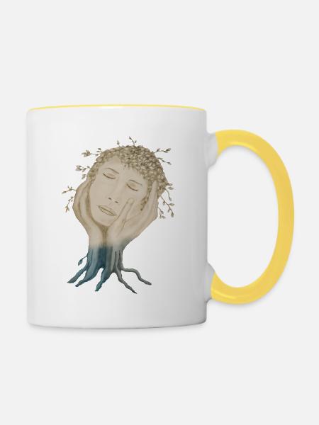 BAUM-GESICHT - Tasse zweifarbig - Weiß/Gelb