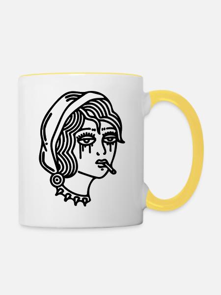 Rauchgesicht - Tasse zweifarbig - Weiß/Gelb