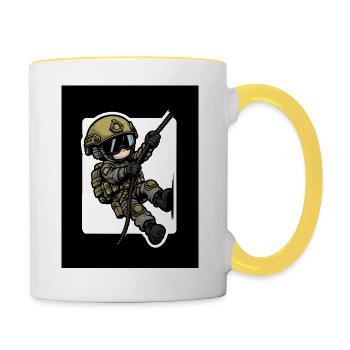 kleiner süsser soldat der sich abseilt - Tasse zweifarbig - Weiß/Gelb - Rechts