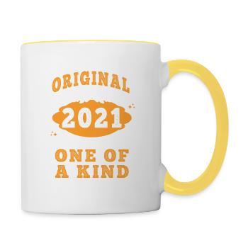 Vintage Né(e) en 2021 made in 2021 4 ans. Art_202 - Mug contrasté - blanc/jaune - Droite