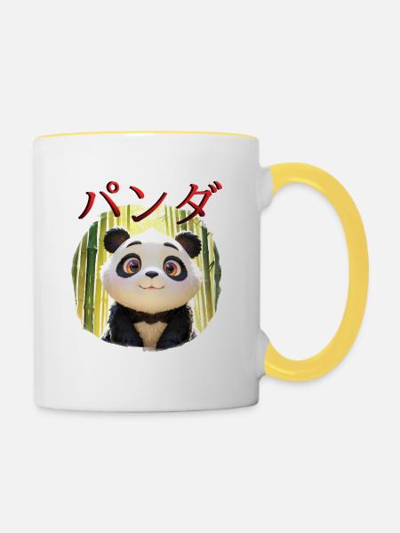 Niedliches Panda-Design - Tasse zweifarbig - Weiß/Gelb