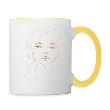 Woman Face Sketch Illustration - Contrasting Mug - white/yellow - Right