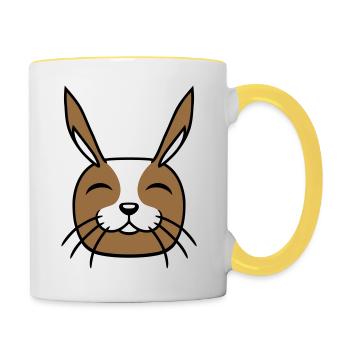Hase Lustig Gesicht Lächeln glücklich freundlich - Tasse zweifarbig - Weiß/Gelb - Rechts