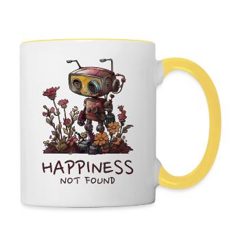 Roboter - "Happiness Not Found" - Tasse zweifarbig - Weiß/Gelb - Rechts
