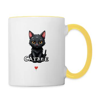 Catbee Katze Herz Wolke - Tasse zweifarbig - Weiß/Gelb - Rechts