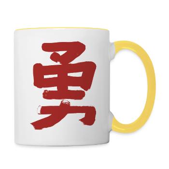 Mut (Japanisch) Kanji Schrift - TUSCHE - Tasse zweifarbig - Weiß/Gelb - Rechts