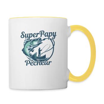 Papy Pêcheur Personnalisé cadeau - Mug contrasté - blanc/jaune - Droite