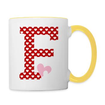 Buchstabe F Herz - Tasse zweifarbig - Weiß/Gelb - Rechts