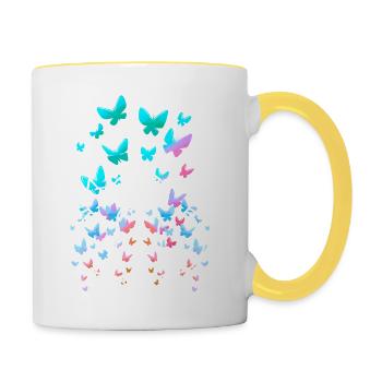 80s Retro Cats Cat Teen Butterflies Child - Contrasting Mug - white/yellow - Right