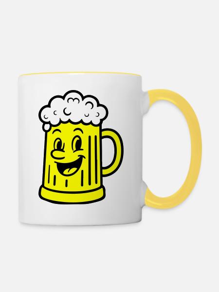Bierkrug Comic Bier - Tasse zweifarbig - Weiß/Gelb