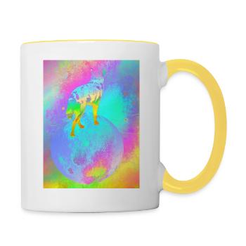 Husky dans la lune arc-en-ciel - Mug contrasté - blanc/jaune - Droite