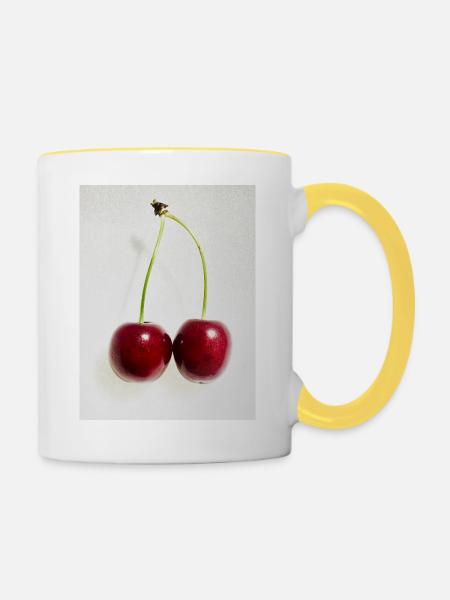 Kirsche - Tasse zweifarbig - Weiß/Gelb