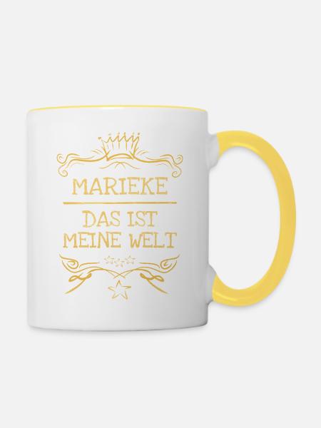 Marieke als Maedchenname - Tasse zweifarbig - Weiß/Gelb