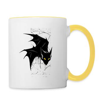 Nightmare Bat – Gothic Horror Vampir Kreatur Kunst - Tasse zweifarbig - Weiß/Gelb - Rechts